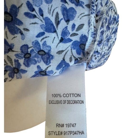 Land N Sea Blue White Floral Tassel Blouse Cotton Boho Peasant Top Small - Picture 4 of 6